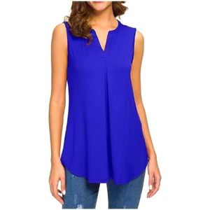 Violet + Claire V Neck Sleeveless Blue Blouse